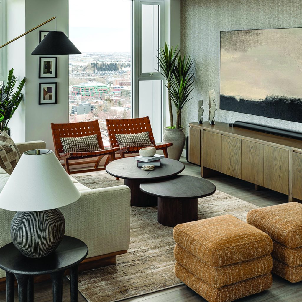 Custom furniture for a living room in a Calgary home renovation.